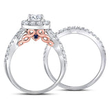 14kt Two-tone Gold Round Diamond Halo Bridal Wedding Ring Band Set 1-3/4 Cttw