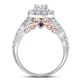 14kt Two-tone Gold Round Diamond Halo Bridal Wedding Ring Band Set 1-3/4 Cttw