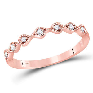 14kt Rose Gold Womens Round Diamond Stackable Band Ring 1/10 Cttw