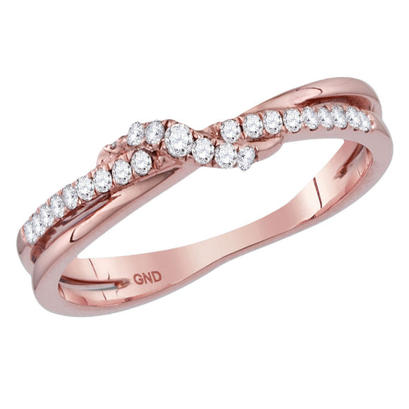 14kt Rose Gold Womens Round Diamond Crossover Stackable Band Ring 1/6 Cttw
