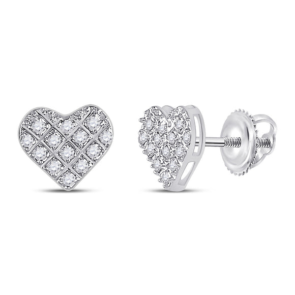 10kt White Gold Womens Round Diamond Heart Earrings 1/10 Cttw