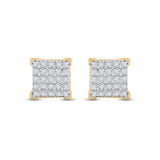 10kt Yellow Gold Round Diamond Square Earrings 1/6 Cttw