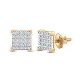 10kt Yellow Gold Round Diamond Square Earrings 1/6 Cttw