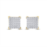 10kt Yellow Gold Round Diamond Square Earrings 1/5 Cttw