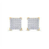 10kt Yellow Gold Round Diamond Square Earrings 1/5 Cttw