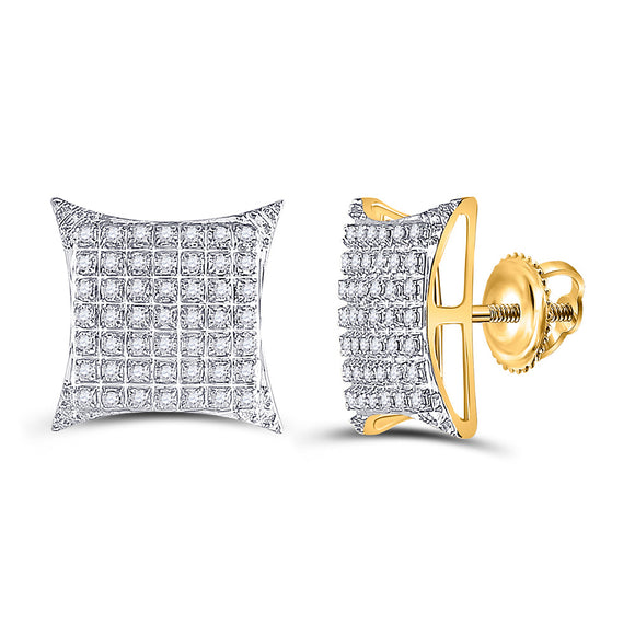 10kt Yellow Gold Round Diamond Square Kite Cluster Stud Earrings 1/3 Cttw
