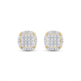 10kt Yellow Gold Round Diamond Circle Cluster Earrings 1/5 Cttw