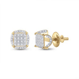 10kt Yellow Gold Round Diamond Circle Cluster Earrings 1/5 Cttw