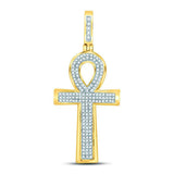 10kt Yellow Gold Mens Round Diamond Ankh Cross Charm Pendant 1/3 Cttw