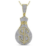 10kt Yellow Gold Mens Round Diamond Money Bag Dollar Sign Charm Pendant 1 Cttw