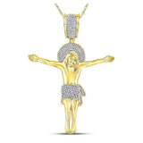 10kt Yellow Gold Mens Round Diamond Jesus Crucified Charm Pendant 1/2 Cttw