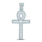 10kt White Gold Mens Round Diamond Ankh Cross Charm Pendant 1 Cttw