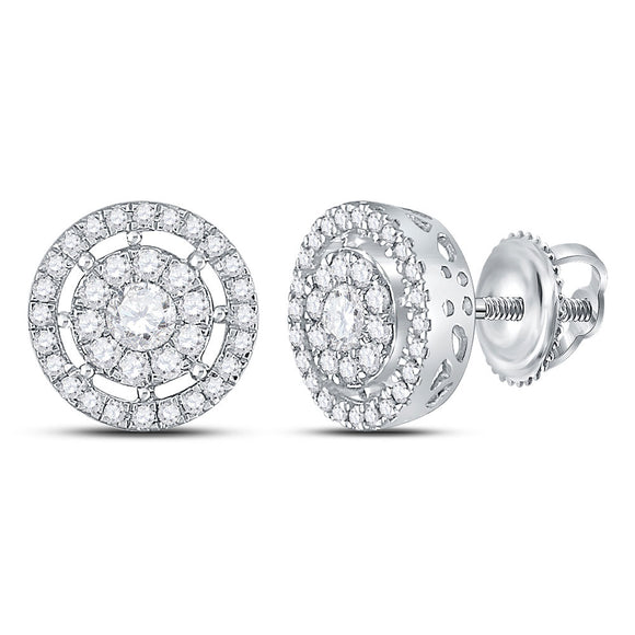 14kt White Gold Womens Round Diamond Cluster Earrings 1 Cttw