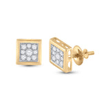 14kt Yellow Gold Round Diamond Square Earrings 1/3 Cttw