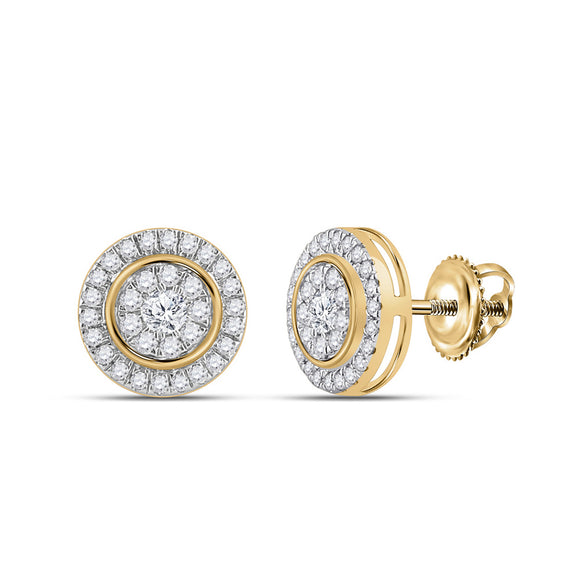 14kt Yellow Gold Womens Round Diamond Cluster Earrings 1/2 Cttw