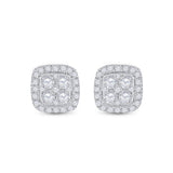 14kt White Gold Womens Round Diamond Square Earrings 3/4 Cttw