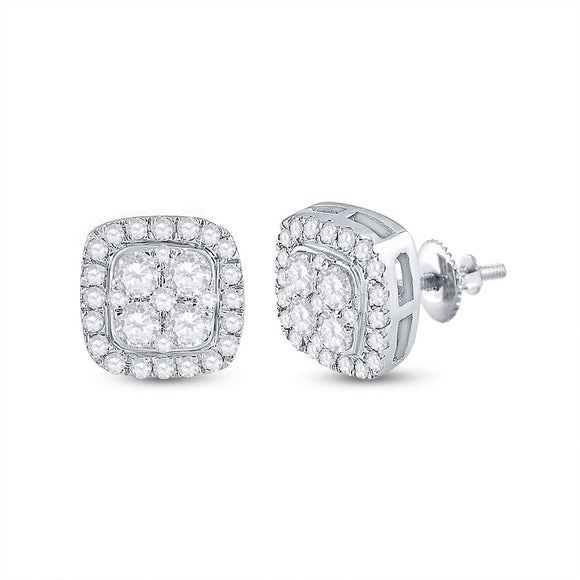 14kt White Gold Womens Round Diamond Square Earrings 3/4 Cttw