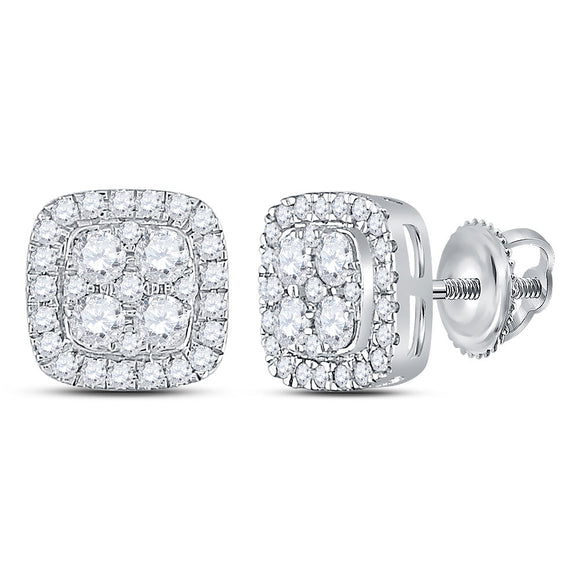 14kt White Gold Womens Round Diamond Square Cluster Earrings 7/8 Cttw