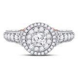 14kt Two-tone Gold Round Diamond Halo Bridal Wedding Engagement Ring 3/4 Cttw