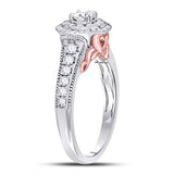 14kt Two-tone Gold Round Diamond Halo Bridal Wedding Engagement Ring 3/4 Cttw