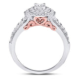 14kt Two-tone Gold Round Diamond Halo Bridal Wedding Engagement Ring 3/4 Cttw
