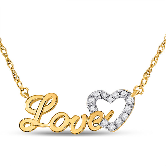 10kt Yellow Gold Womens Round Diamond Heart Love Pendant Necklace 1/6 Cttw