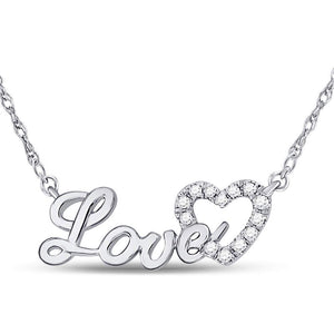 10kt White Gold Womens Round Diamond Love Heart Pendant Necklace 1/6 Cttw