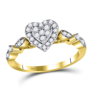 14kt Yellow Gold Womens Round Diamond Heart Cluster Ring 1/3 Cttw