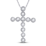14kt White Gold Womens Round Diamond Paternoster Cross Pendant 1/8 Cttw
