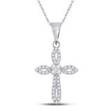 14kt White Gold Womens Round Diamond Cross Pendant 1/6 Cttw