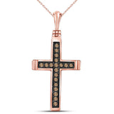 14kt Rose Gold Womens Round Brown Diamond Cross Pendant 1/10 Cttw