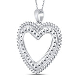 14kt White Gold Womens Round Diamond Beaded Heart Pendant 1/4 Cttw