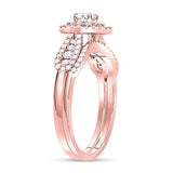 14kt Rose Gold Round Diamond Halo Bridal Wedding Ring Band Set 3/4 Cttw