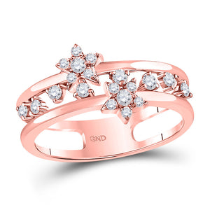 14kt Rose Gold Womens Round Diamond Open Double Star Band Ring 1/3 Cttw