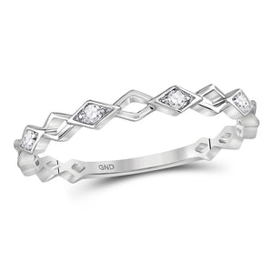 10kt White Gold Womens Round Diamond Stackable Band Ring 1/20 Cttw