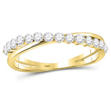 10kt Yellow Gold Womens Round Diamond Crossover Stackable Band Ring 1/3 Cttw
