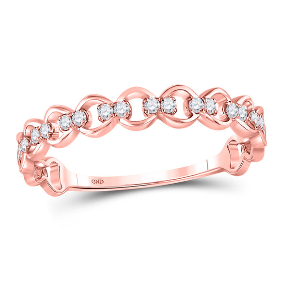 10kt Rose Gold Womens Round Diamond Link Stackable Band Ring 1/8 Cttw