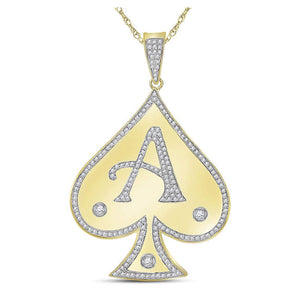 10kt Yellow Gold Mens Round Diamond Ace of Spades Charm Pendant 5/8 Cttw