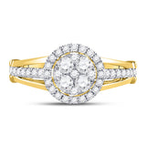 14kt Yellow Gold Round Diamond Cluster Bridal Wedding Engagement Ring 3/4 Cttw