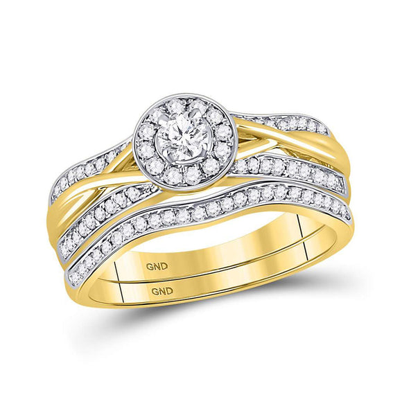 10kt Yellow Gold Round Diamond Bridal Wedding Ring Band Set 1/2 Cttw