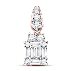 14kt Rose Gold Womens Baguette Diamond Square Cluster Pendant 1/3 Cttw