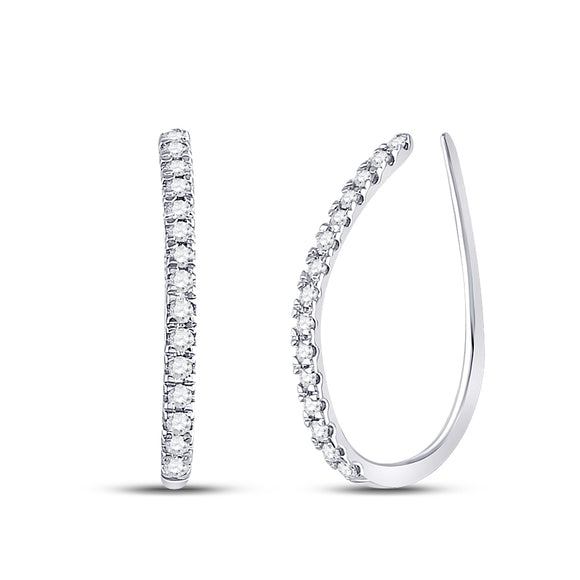 10kt White Gold Womens Round Diamond Hoop Earrings 1/4 Cttw