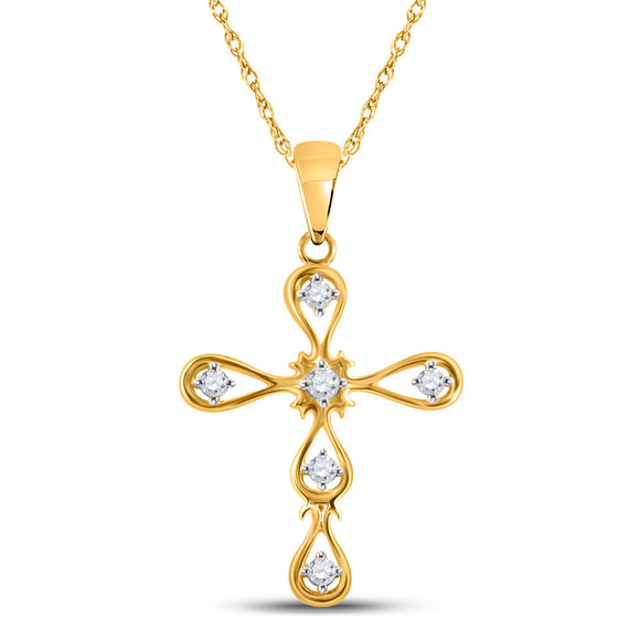 10kt Yellow Gold Womens Round Diamond Cross Pendant 1/12 Cttw