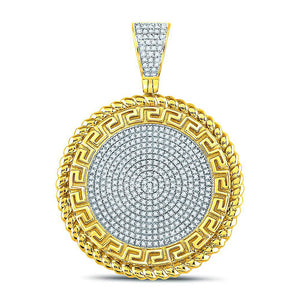 10kt Yellow Gold Mens Round Diamond Greek Key Circle Charm Pendant 5/8 Cttw