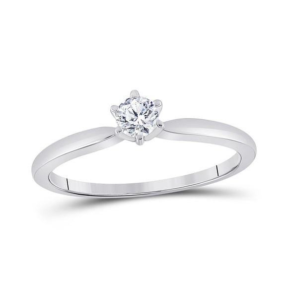 14kt White Gold Womens Round Diamond Solitaire Bridal Wedding Engagement Ring 1/5 Cttw
