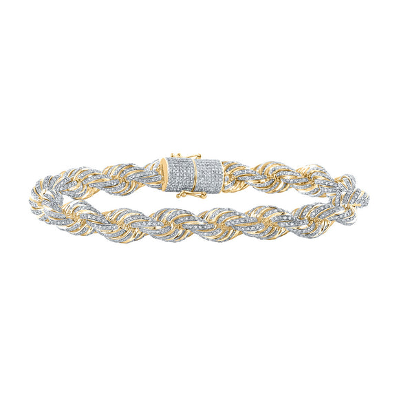 10kt Yellow Gold Mens Round Diamond Chain Bracelet 8-3/4 Cttw