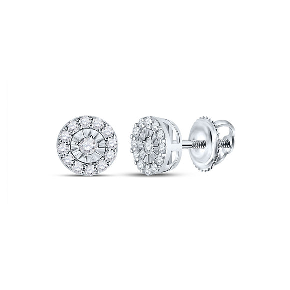 14kt White Gold Womens Round Diamond Halo Earrings 1/4 Cttw