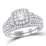 14kt Two-tone Gold Round Diamond Halo Bridal Wedding Ring Band Set 1-1/3 Cttw