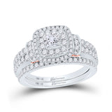14kt Two-tone Gold Round Diamond Halo Bridal Wedding Ring Band Set 1-1/3 Cttw