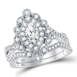 14kt White Gold Marquise Diamond Halo Bridal Wedding Ring Band Set 1 Cttw